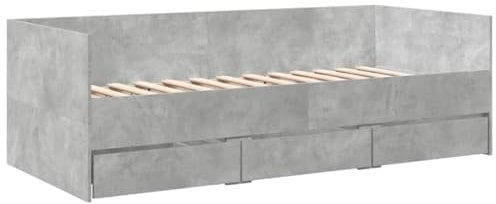 vidaXL Tagesbett, Gästebett mit 3 Schubladen mit Rollen, Schlafsofa für Schlafzimmer, Bettsofa Sofabett Daybed Bett, Betongrau 90x200cm Holzwerkstoff