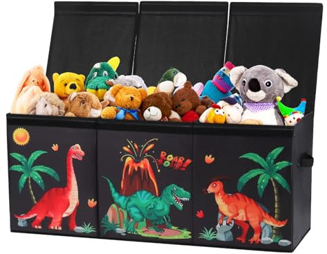 Extra Groß Aufbewahrungsbox mit Deckel Kinder, Zusammenklappbare Oxford-Spielzeugkiste mit Griff für Mädchen Jungen, Wasserdichte Spielzeug Aufbewahrung im Kinderzimmer, 96×32×40 cm (Dinosaurier)