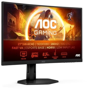 AOC Gaming C27G4ZXU - 27 Zoll FHD Curved Monitor, 280 Hz, 0.3 ms, FreeSync Premium, HDR10 (1920x1080, 2X HDMI, DisplayPort, USB Hub) schwarz/grau