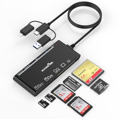 Multi Card Reader for SD, CF, XD, Micro SD, MS Cards, 7 in 3 Memory Card Reader Adapter Hub for iPhone 16/iPhone 15/iPad/MacBook/Samsung, for Windows, Mac OS, iOS, Linux, Android