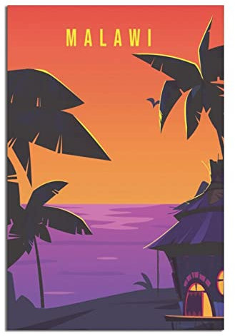 Metall-Blechschild Malawi Sonnenuntergang Vintage Reise Blechschild rustikale Dekoration Höhle Café Bar Schlafzimmer Zuhause Wanddekoration Blechschild 30 x 43 cm
