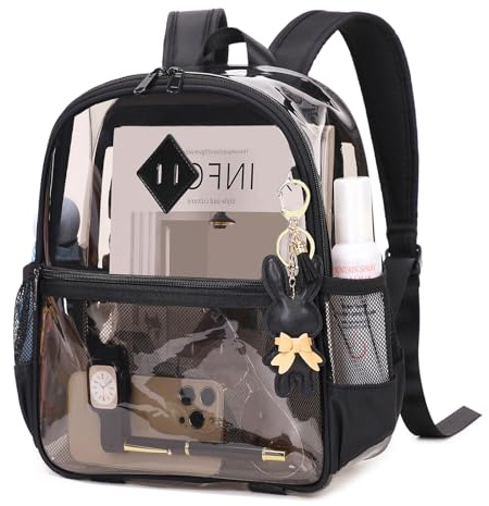 MUSEVOS Transparenter Rucksack für Stadionveranstaltungen, zugelassen, 30,5 x 15,2 x 30,5 cm, dicke Mini-Tasche aus TPU mit Vordertasche für Konzertsport