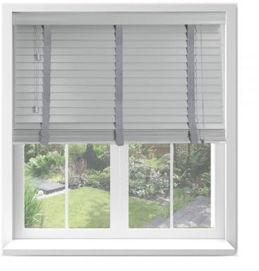 Ev Dekor Grey Faux Wood Wooden PVC Window Venetian Blind/Blinds - Easy Fit Child Safe Trimmable Shutters - 50MM Slats with Matching Facia (Grey, Width: 105cm / Length: 150cm)