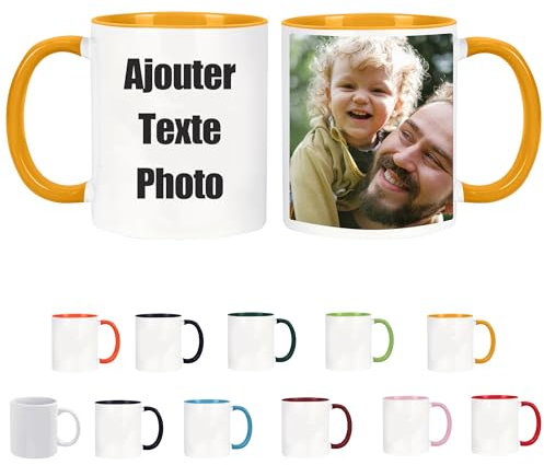 Tasse Personnalisable & Mug Personnalisé avec Votre Photo/Texte, Mugs et Tasses à Café, Tasse Personnalisée, Mug Personnalisé Photo, Cadeau Personnalisé Cadeau D'anniversaire (Jaune)