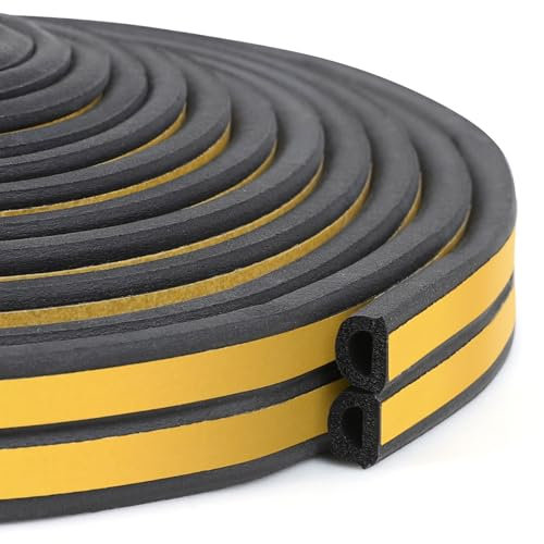 Inwee Nastro Isolante per Porte e Finestre, Guarnizione Finestra Autoadesivo Striscia in Gomma Bordo Protettore Striscia D-Tipo Nastro per Anti Freddo,Rumore e Collisione, Antipolvere,5M Nero