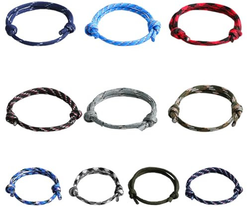 DAJISI 10Pcs Nautical Braided Rope Bracelet Men Bracelets Handmade Rope Friendship Bracelets for Boys Navy Cord Adjustable String Wave Bracelet for Men Boys Teens