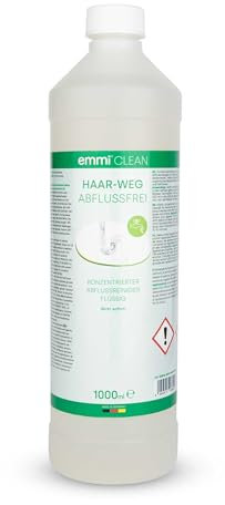 emmi-clean Haar-Weg Abflussreiniger-Konzentrat für 20 Anwendungen I Leistungsstarker Rohrreiniger für Haare, Fett uvm. I Rohrreiniger extrem stark für Waschbecken, Duschen I Bio-freundlich I 1L