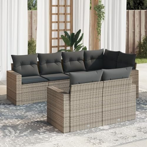 qohoio 7-TLG. Garten-Sofagarnitur mit Kissen Gartengarnitur Set Lounge MöBel Outdoor LoungemöBel Balkon Grau Poly Rattan - 3251547