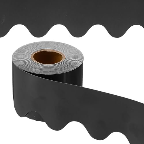 PATIKIL Bulletin Board Border, 65.5 Feet Poster Chalkboard Cork Decoration Trim Scalloped Borders Wall Decor for Classroom Office Locker, Black