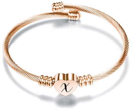 Aosyoisk Nettes Briefarmband für Frauen. Roségold Armband Initial A-Z Buchstabe Manschette Armbänder Schmuck (X)