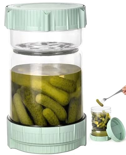YUEMING Pot Cornichon en Verre, 1420ml, Bocal Cornichon Retournable, Sablier pour Olives, Jalapenos, Réversible, Couvercle Hermétique Étanche