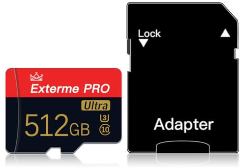 512GB Carte Micro SD 512 Go, Carte Mémoire Haute, Carte Mémoire Micro SD+ Adaptateur, Compatible Full-HD pour Camera, Drone