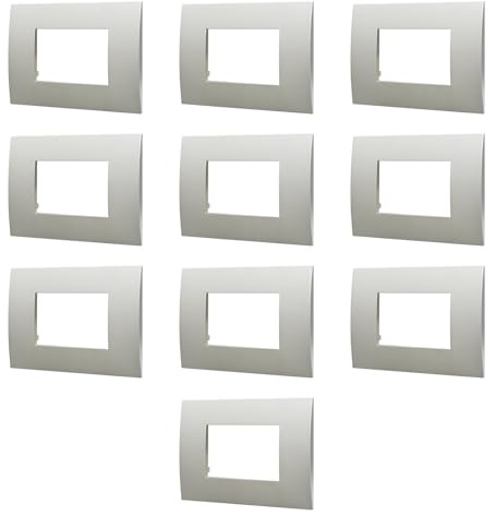 CONFEZIONE DA 10 PLACCHE IN TECNOPOLIMERO, COMPATIBILE CON VIMAR ARKE', 3 MODULI/POSTI, COLORE ARGENTO, RETTAGOLARI, SQUADRATE, ALTA QUALITA', DESIGN ELEGANTE E MODERNO, PER INTERRUTTORI/PRESE