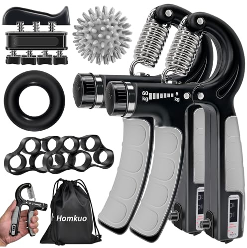 Homkuo Handtrainer Fingertrainer Set Hand Grip Antebrazo Ejercitar, Fortalecedor de Agarre de Manos con Resistencia Ajustable, Entrenador de Dedos, Pelota Antiestres para Grip Strength Fortalecer