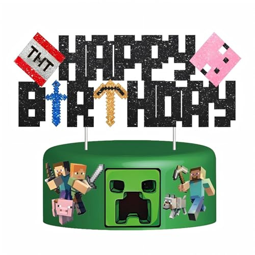 Yoimckay Dekoration für Kuchen, Geburtstag, Cartoon, Kuchendekoration, personalisierbar, Geburtstag, Kuchendekoration, Topper für Pixelkuchen, Dekoration für Kindergeburtstag