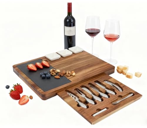 Louis Donné Käsebrett mit Käsewerkzeugen Set, Serviertablett Holz Käseplatte, Charcuterie Käse Brett Set Käse Servierteller, Hochzeit, Jubiläum Hauswärme Geschenke 16,9 x 13,1 Zoll(Rectangle)