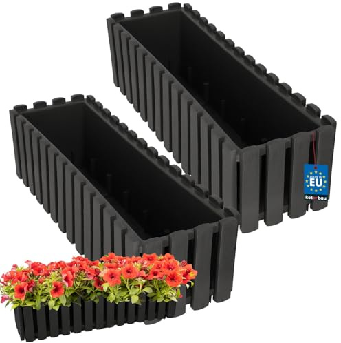 KOTARBAU® 2er Set Blumenkasten - Blumentopf - 58x18x16 cm - Grau - Kunststoff - Pflanzkasten - Balkonkasten - Pflanzkübel Rechteckig - Übertopf Groß - Blumenkasten Balkon