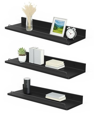 Jemyxhw Schweberegal, Wandregal Holz, 3er Set, 14 x 40 cm, Wanddeko Regale für Wände für Bad, Küche, Wohnzimmer und Schlafzimmer (Schwarz)