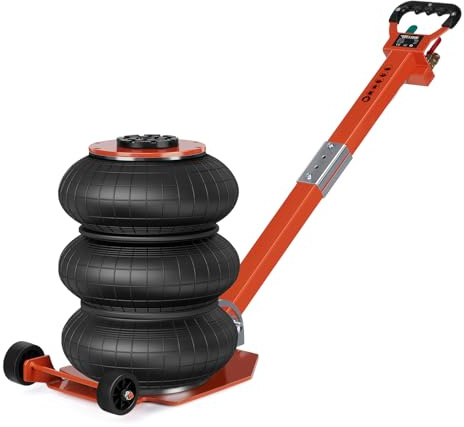 Bonnlo Pneumatischer Wagenheber 3T, Air Jack 135mm - 400mm Hubhöhe, Wagenheber Pneumatisch mit 80 cm Lange Griff verstellbar & Dreifach-Luftsack, Luftwagenheber 3–5 Sekunden Schnellhub, Orange