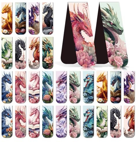 Yomover Magnetisches Lesezeichen Mit Drachen, 30 Fantastische Lesezeichenmagnete Mit Drachen Cooles Tier-Lesezeichen, Seitenclip Geschenke Für Buchliebhaber Studenten Lehrer Schullesung
