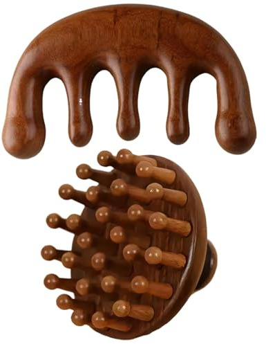 Kopfhaut Massagebürste, 2-teiliges Set aus hochwertigem Sandelholz, Rundscheiben-Massagebürste und Fingerkamm, Ideal für Kopfmassage und Haarpflege, Natürliche Materialien, Langlebiges Design