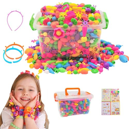 Pop Beads Schmuck Bastelset - ABS Buntes Set, Steckperlen Für Kunst Und Bastelbedarf, DIY | Kreatives Kinder Schmuckherstellungs Set Spielzeug, Armband Haarband Bastelset Für Geburtstag Weihnachtsgesc
