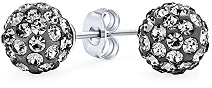 Silberne Pavé Kristall Disco Kugel Ohrstecker Für Frauen Und Teenager Rund Einfach Grunddesign .925 Sterlingsilber 8MM