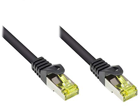 Good Connections RJ45 Ethernet LAN Patchkabel mit Cat. 7 Rohkabel und Rastnasenschutz RNS, S/FTP, PiMF, halogenfrei, 500MHz, OFC, 10-Gigabit-fähig (10/100/1000/10000-Base-T Ethernet Netzwerke) - z.B. für Patchpanel, Switch, Router, Modem - schwarz, 5 m