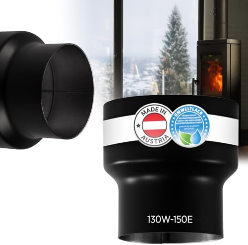 BERTRAMS Erweiterung 130W-150E Schwarz | Ofenrohr Erweiterung 130 auf 150 | Länge 15 cm | Für Feuerrohr & Kaminrohr | Stahlblech 2 mm Senotherm® UHT-Hydro Lackierung | Kaminzubehör | Made in Austria
