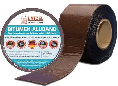Latzel Dämmstoffe Bitumen Aluband Reparaturband Dichtband Farbe Braun 75 mm - Rolle 10 Meter