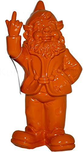 Stone-Lite - Statuette de nain de jardin faisant un doigt d'honneur - cadeau amusant - orange - 30 cm