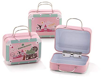 Bomboniere, kleiner Koffer, Thema Weltreise, aus Eisen, 12 Stück, Behälter für Süßigkeiten B8