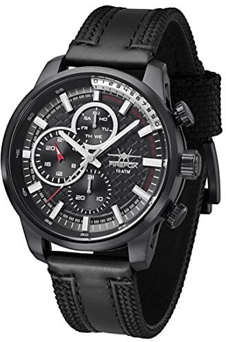 FIREFOX Multifunktionsuhr FFS290-102 Edelstahl Herrenuhr Lederarmband Armbanduhr Kalender Dornschließe 10 ATM Water Resistant