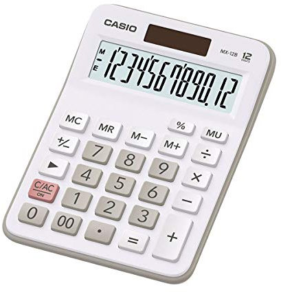 Casio MX-12b-WE – Desktop Calculator – 12 Digit Solar and Battery Powered (14.7 x 10.7 x 2.9 cm) (White)