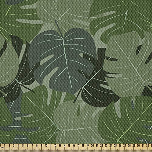 ABAKUHAUS Waldgrün Stoff als Meterware, Camo Palmblätter, Seidiger Satin Stoff für Polster Heimtextilien, 1M (148x100cm), Hellgrün Salbeigrün