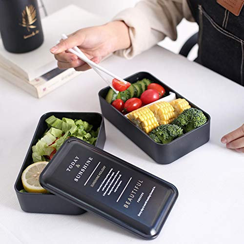 Eco Bento box 3 Unterteilungen Fächer Lunchbox, Brotdose für Kinder und Erwachsene, 2000ML Essen Boxen Auslaufsicher - BPA frei -Spülmaschinengeeignet- Mikrowellengeeignet, zum Reisen Schule (Gitter)