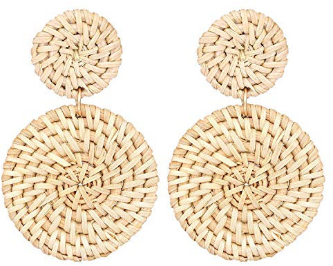 JewelryWe Schmuck Retro Ohrringe Boho-Stil handgemacht Rattan geflochten doppelt Rund Kreis Statement Ohrringe für Frauen Dame Mädchen