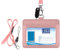 Wisdompro Porte Badge Cuir, Double Face Porte Carte d'Identité, avec 1 Cordon Tour de Cou Réglable de 23 Pouces (Peut Contenir de 3 à 4 Cartes) - Rose Horizontal
