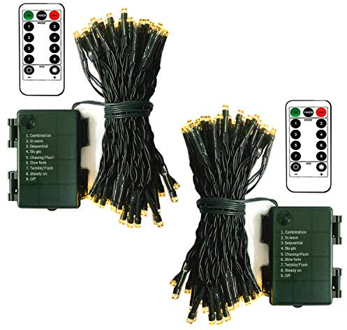 echosari 2 Pack Battery Operated Christmas Lights 5M Green Wire 50 LED Fairy String Light with Remote, Timer, 8 Modes, Dimmable for Indoor Outdoor Xmas Tree Wedding Party Decoration (Warm White)