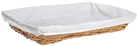 HERSIG - Bandeja Plancha Mimbre Natural | Cesta Colada Rectangular con Forro, sin Asas - 60 x 40 x 10 cm