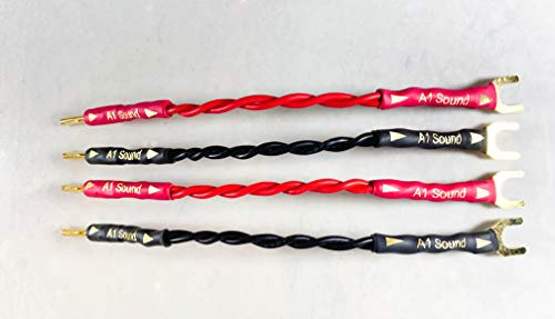 AQ Rocket 22 Bi-Wire Links Set Of Four 15 cm Length Terminated With 4 x Gold Plated 4mm Banana Plugs To 4 x Gold Plated Wide Spade Connectors