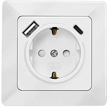 Unterputz-Steckdose, 1x Schutzkontakt (Schuko) CEE 7/3, mit USB-Ladestation 1x USB-C PD +A