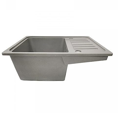 Aquamarin® Fregadero de Cocina - de Granito, 1 Seno, con Sifón, Grifo, Escurridor Reversible y Set de Desagüe, Integrado o Empotrado, 57 x 45 cm, Gris - Lavabo de Cocina