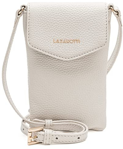 Lazarotti Bologna Damen Leder-Handytasche | Größe 10 x 3,5 x 18 cm für sämtliche gängigen Smartphones | mit längenverstellbarem Umhängeriemen, 3 Kreditkartenfächer & Steckfach auf der Rückseite
