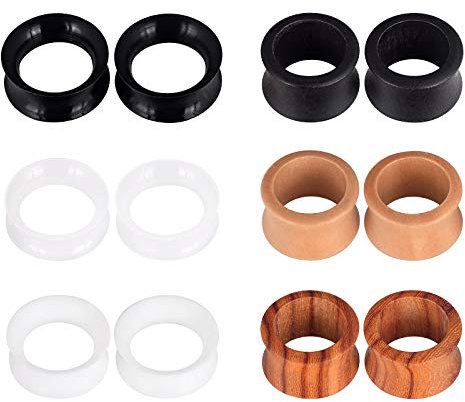 Longbeauty 12er Set Holz Silikon Flesh Tunnel Plugs Set Ohr Piercing Schmuck Mix Set 20mm