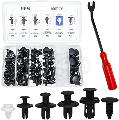 Auto Befestigung Clips Set,Befestigungsclips Türverkleidung Klammern Stoßstangen Zierleisten Spreiznieten Kunststoffnieten Plastikklips Lösewerkzeug Zierleistenkeile Kit Universal (100 Stück)