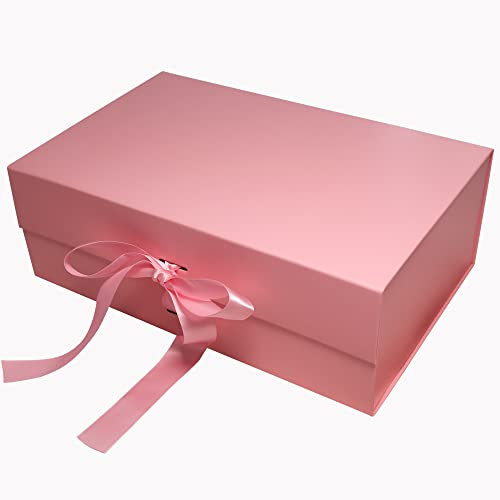 Large Luxury Gift Box for Presents Size 33x22x11cm, Magnetic Gift Box with Tissue Paper Birthday Wedding Bridesmaid Groomsman Anniversary Valentines Baby Gift (Baby Pink with Ribbon)