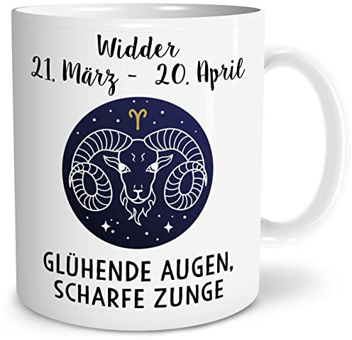 OWLBOOK® Sternzeichen Widder Tasse mit Spruch mit Sternzeichen zum Geburtstag Keramik 300 ml
