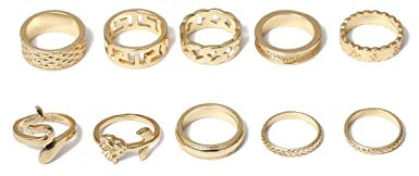 MAYIYAHO 10 PCS SetMulti Match Rings Set Simple Fun Snake Ring Golden Shaped Suit Ring Female Flower Cross Braided Winding Rose Gold Twist Ring
