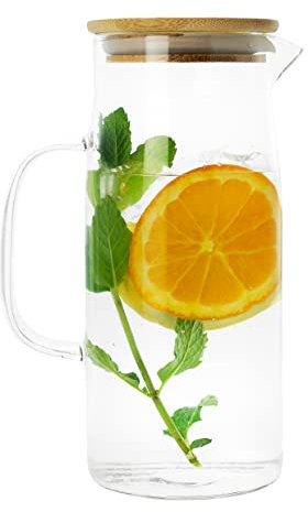 Krumble Karaffe mit Griff und Deckel 1 Liter - Wasserkaraffe - Glas - Holz